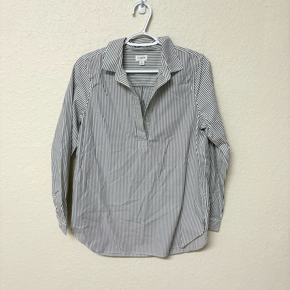 J Crew High Low Shirt Womens Size S Gray White Striped Pullover